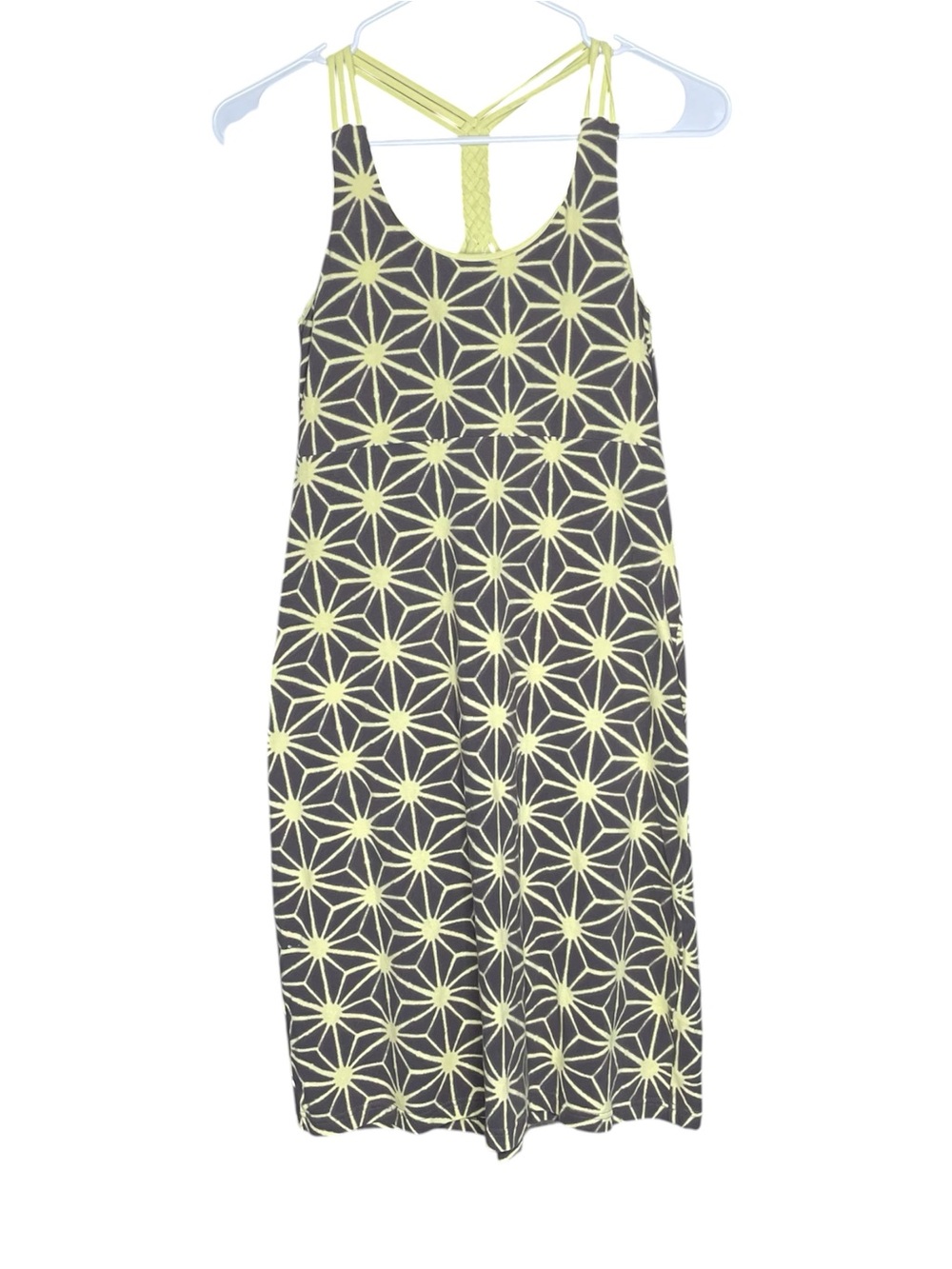 Bloom organic cotton active tennis dress knee length geometric grey & yellow S